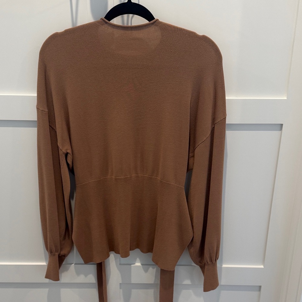 Tie-Back Long Sleeve Knit Top in Warm Brown